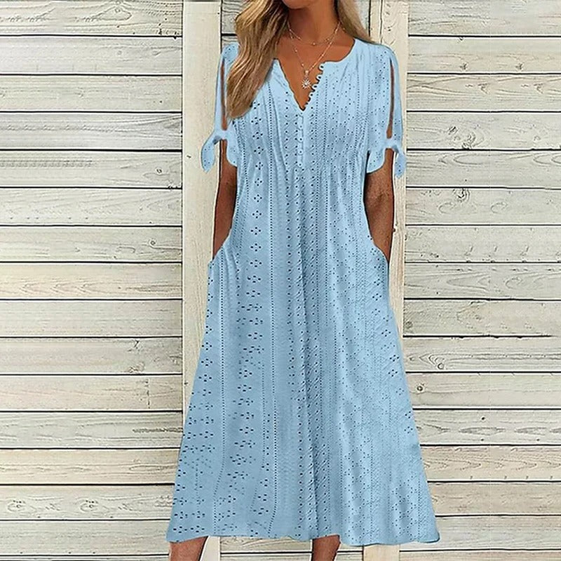 Raya | Spring V-neck Dress with Lace Detailing