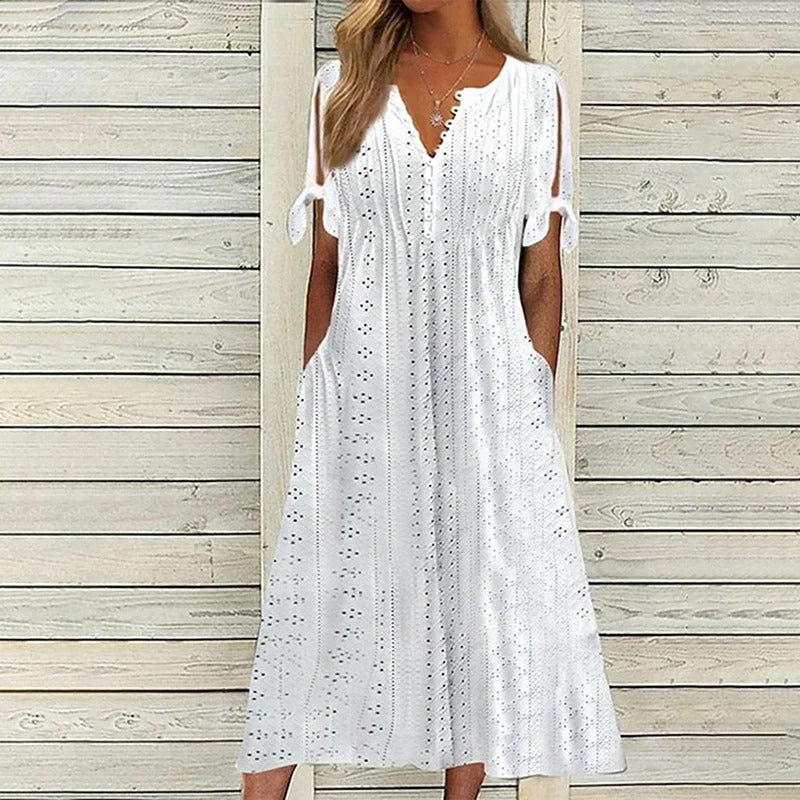 Raya | Spring V-neck Dress with Lace Detailing