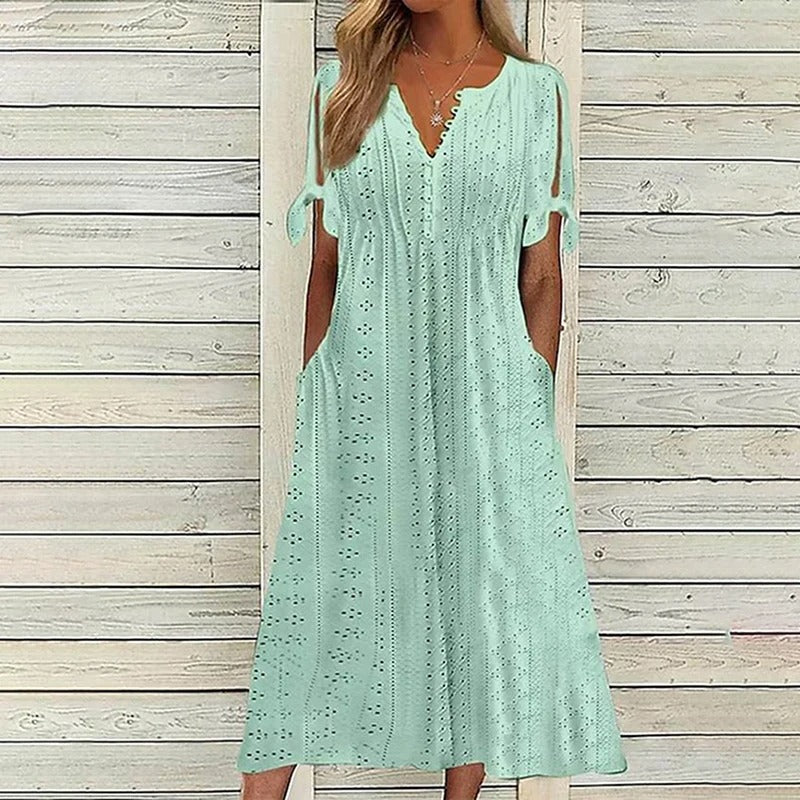 Raya | Spring V-neck Dress with Lace Detailing