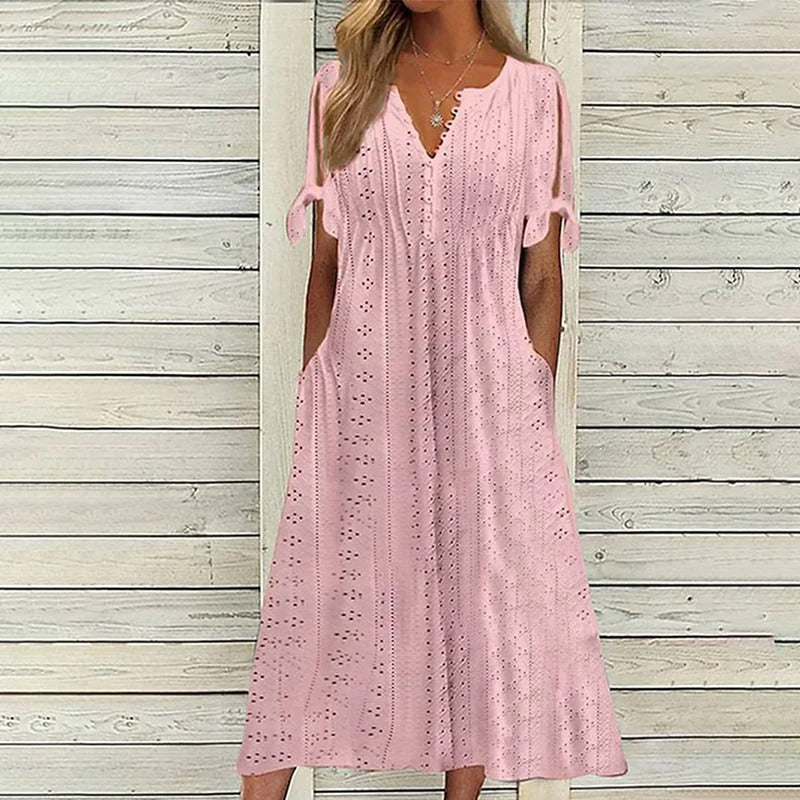 Raya | Spring V-neck Dress with Lace Detailing
